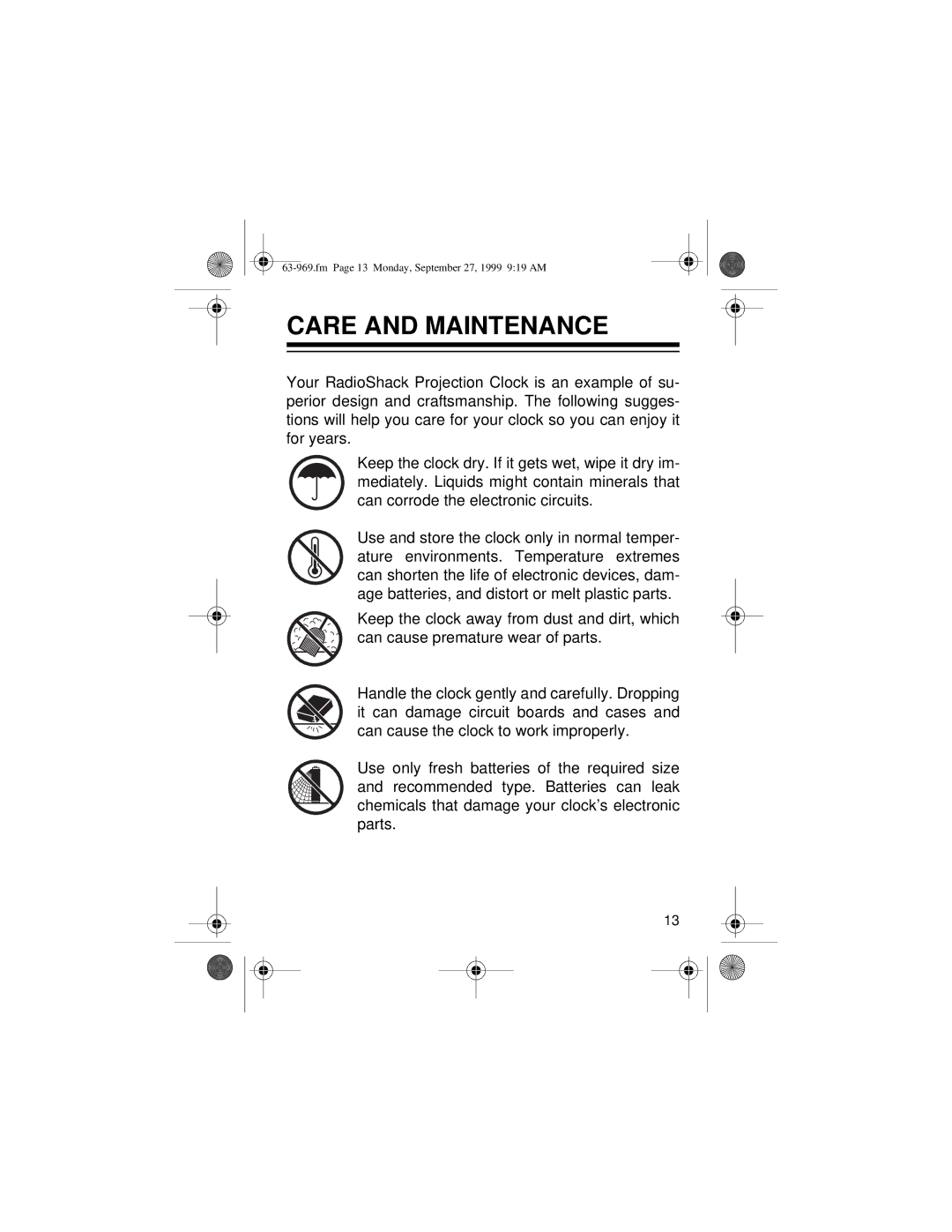 Radio Shack 63-969 owner manual Care and Maintenance 