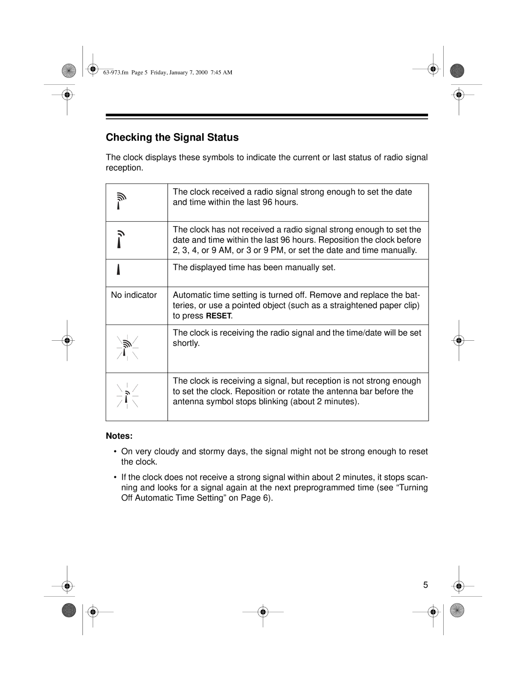 Radio Shack 63-973 owner manual Checking the Signal Status 