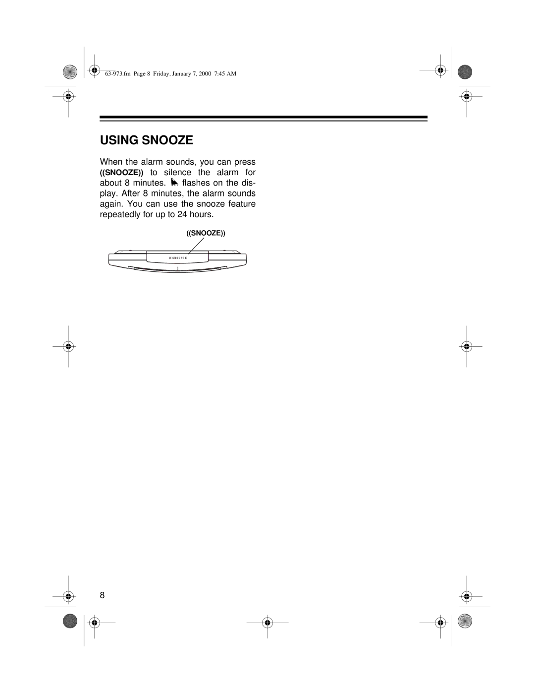 Radio Shack 63-973 owner manual Using Snooze 