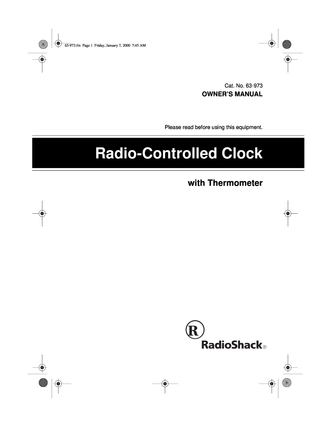 Radio Shack 63-973 owner manual with Thermometer, Radio-Controlled Clock, fm Page 1 Friday, January 7, 2000 745 AM 