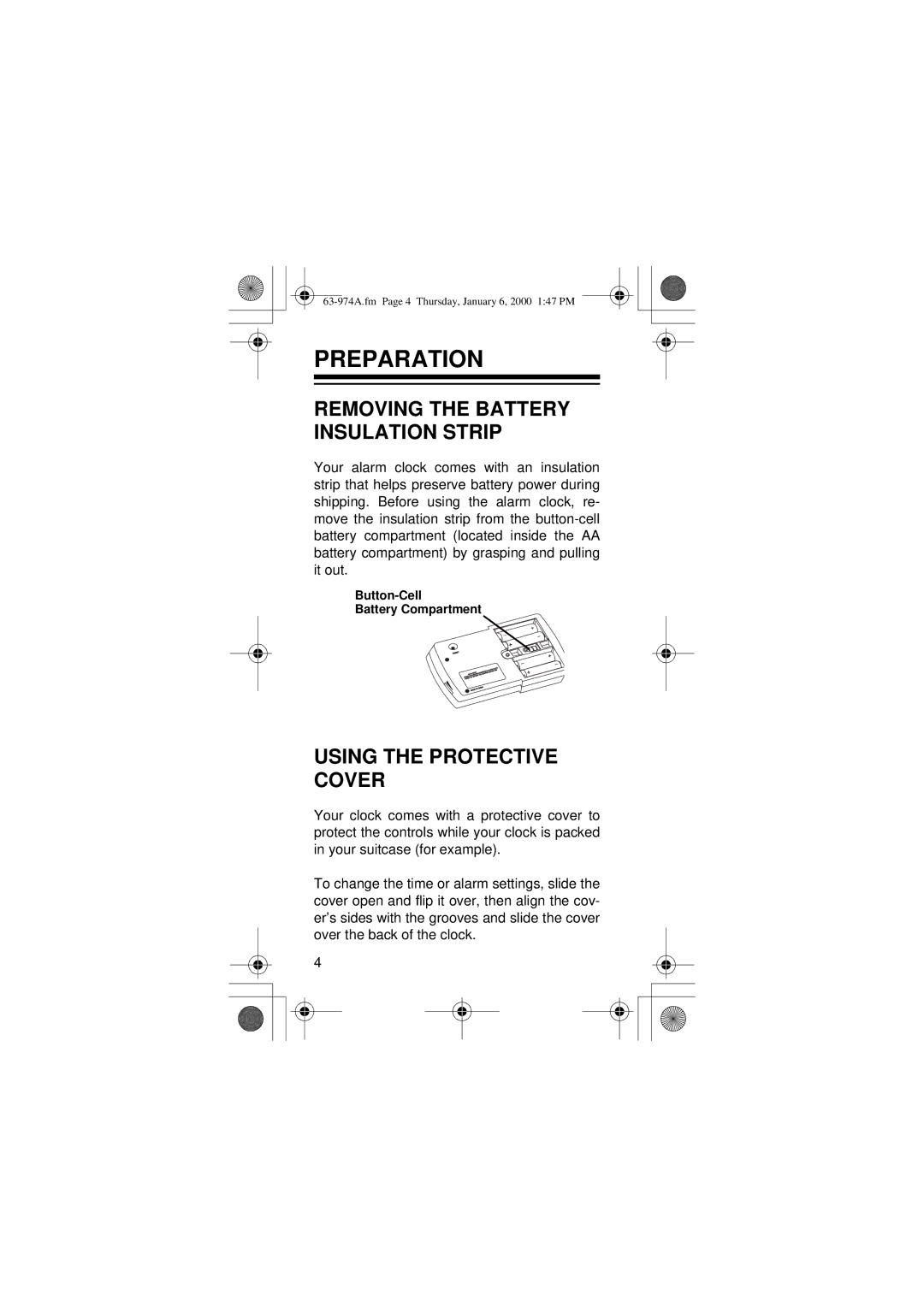 Radio Shack 63-974 owner manual Preparation, Removing the Battery Insulation Strip, Using the Protective Cover 