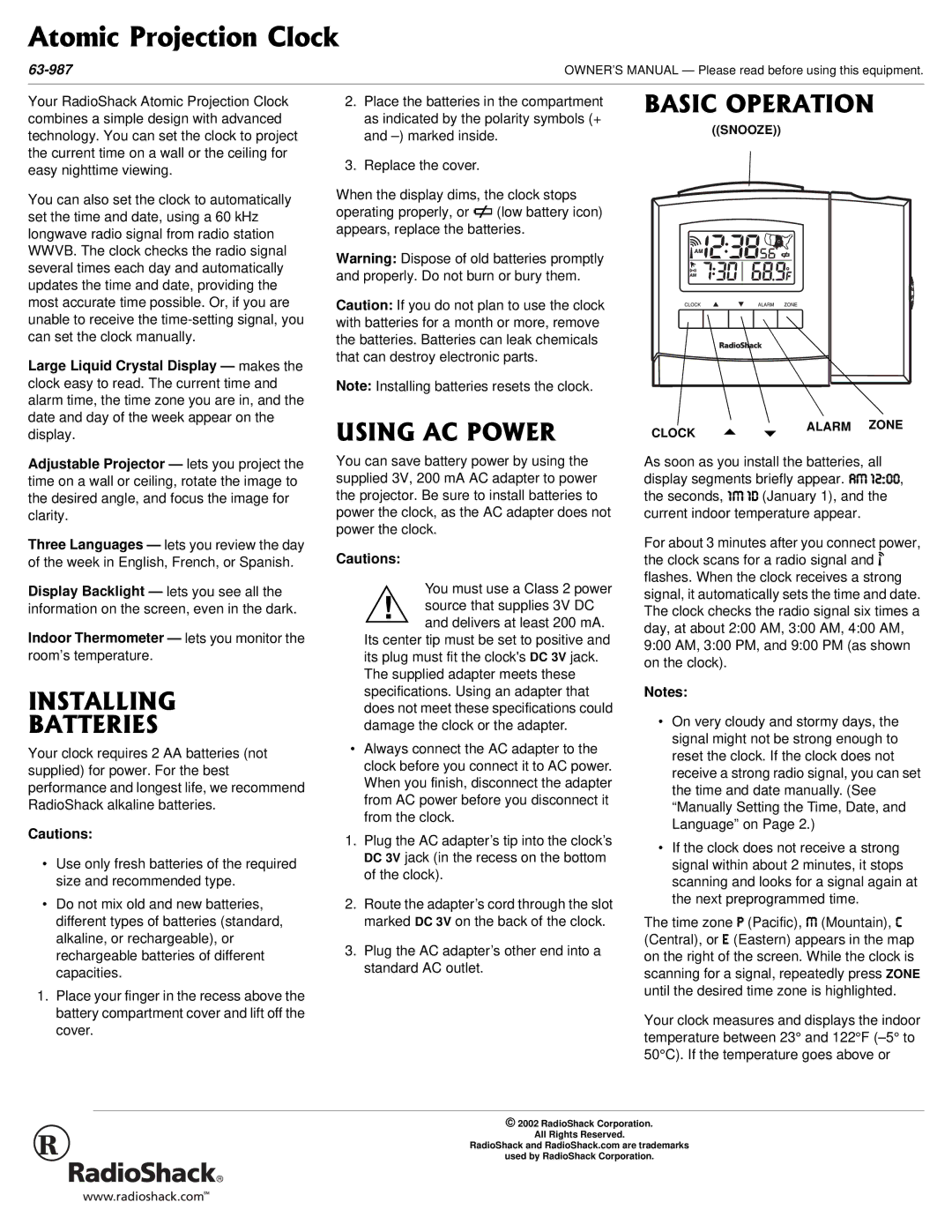 Radio Shack 63-987 owner manual $#5+%124#6+10, 75+0#%2194, +056#..+0, $#664+5 