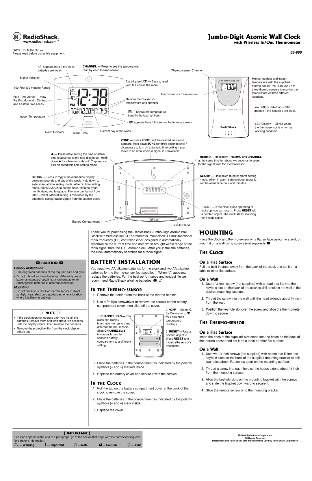 Radio Shack 63-996 owner manual $#664+056#..#6+10, 1706+0 