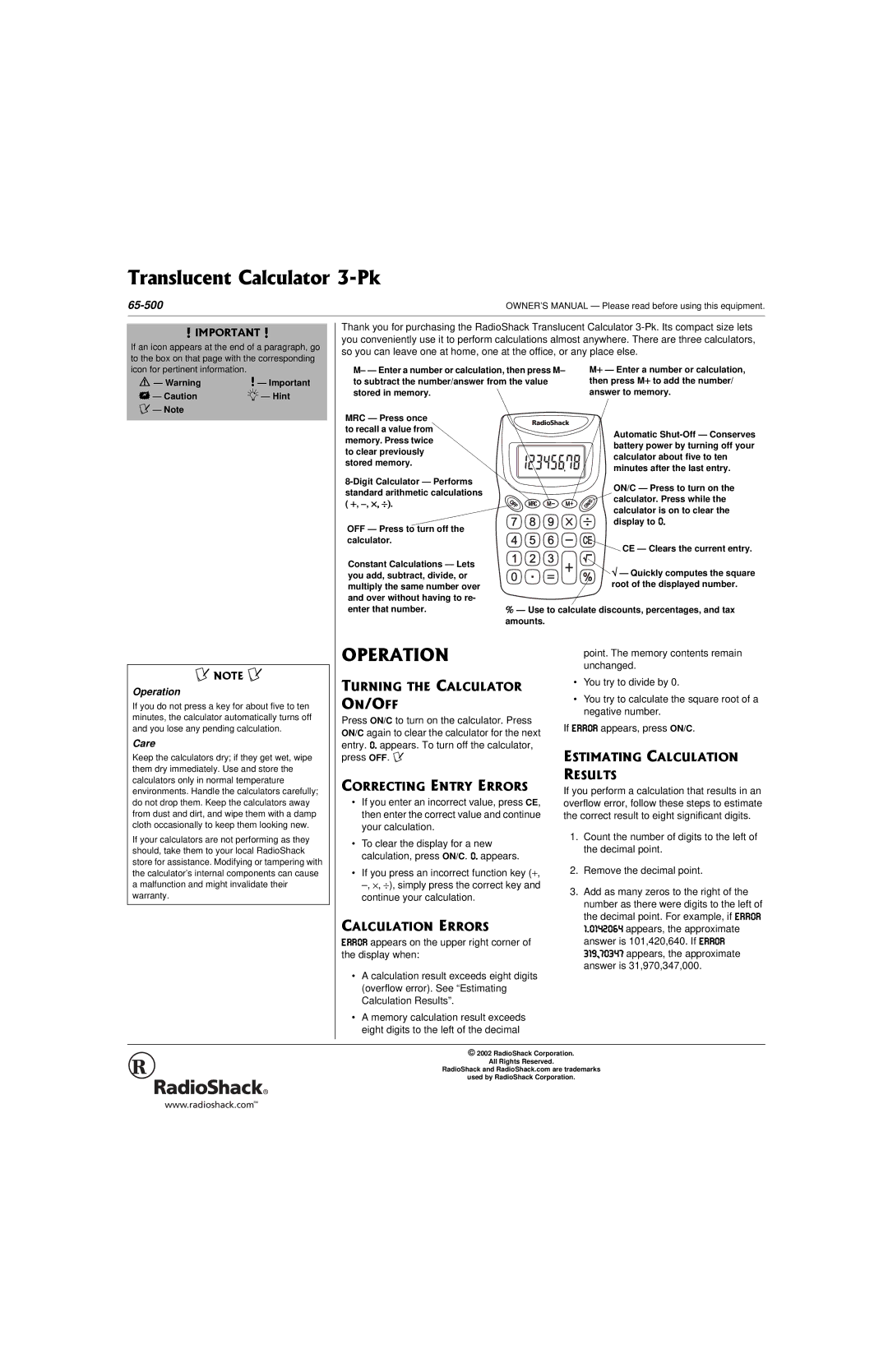 Radio Shack 65-500 owner manual 124#6+10, 6740+06*%#.%7.#614, 144%6+006444145, #.%7.#6+1044145, 56+/#6+0%#.%7.#6+10 