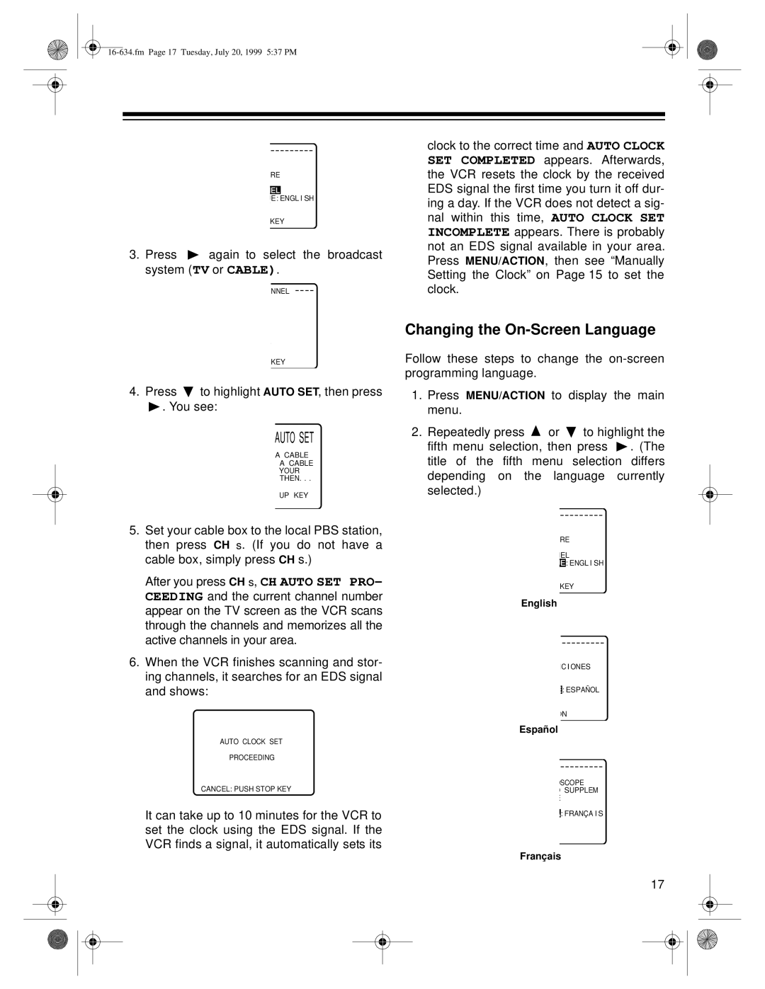 Radio Shack 64, 65 owner manual Changing the On-Screen Language 