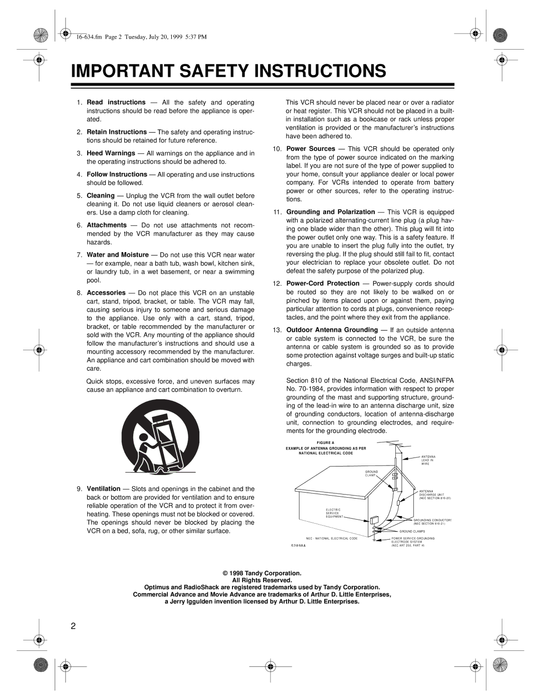 Radio Shack 65, 64 owner manual Important Safety Instructions 