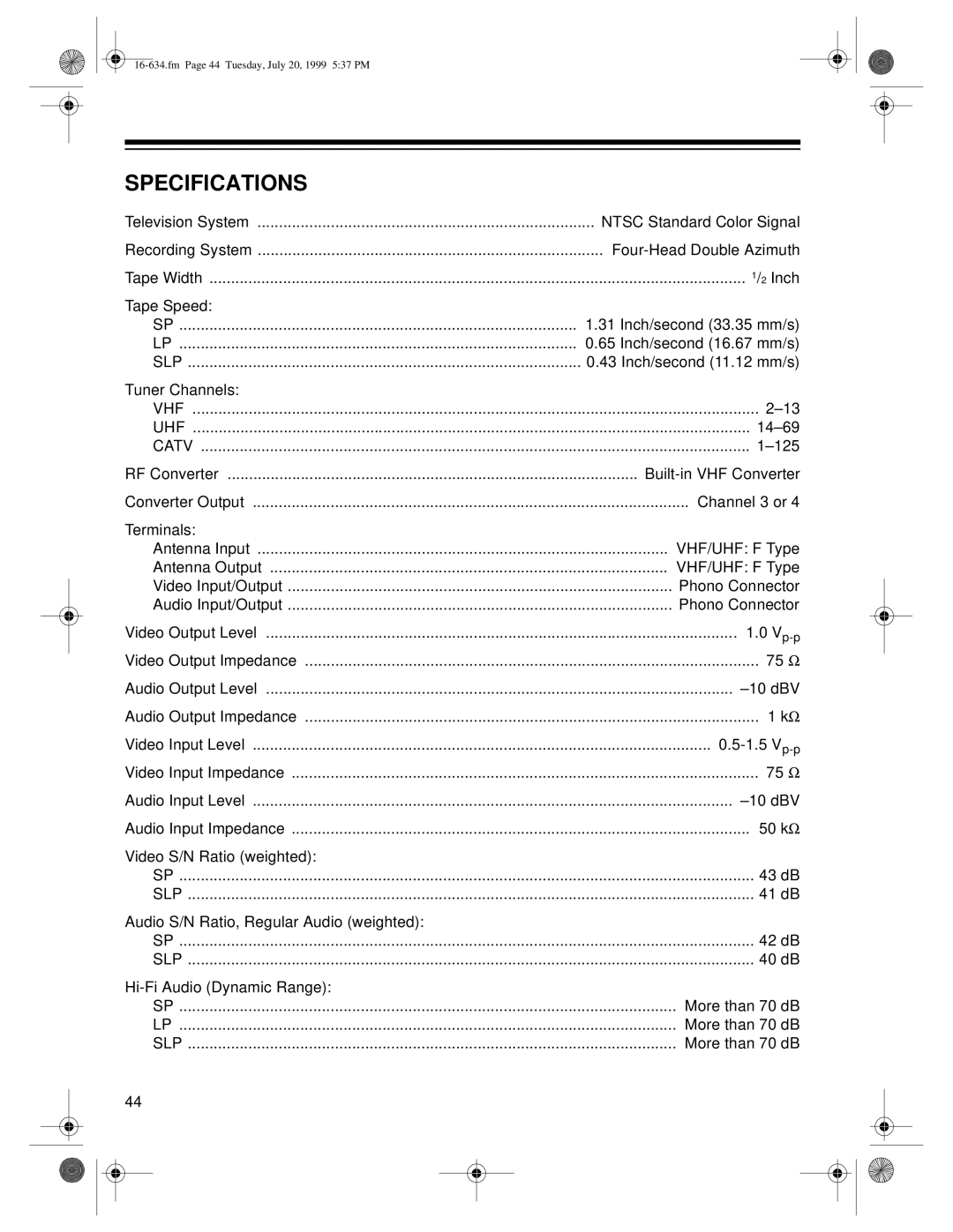 Radio Shack 65, 64 owner manual Specifications 