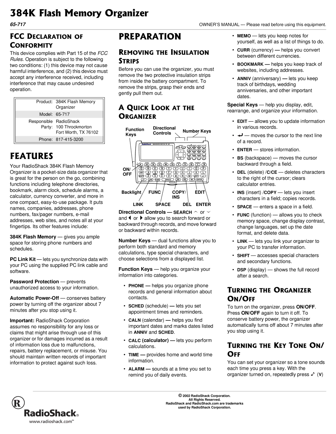 Radio Shack 65-717 owner manual 242#4#6+10, #6745 