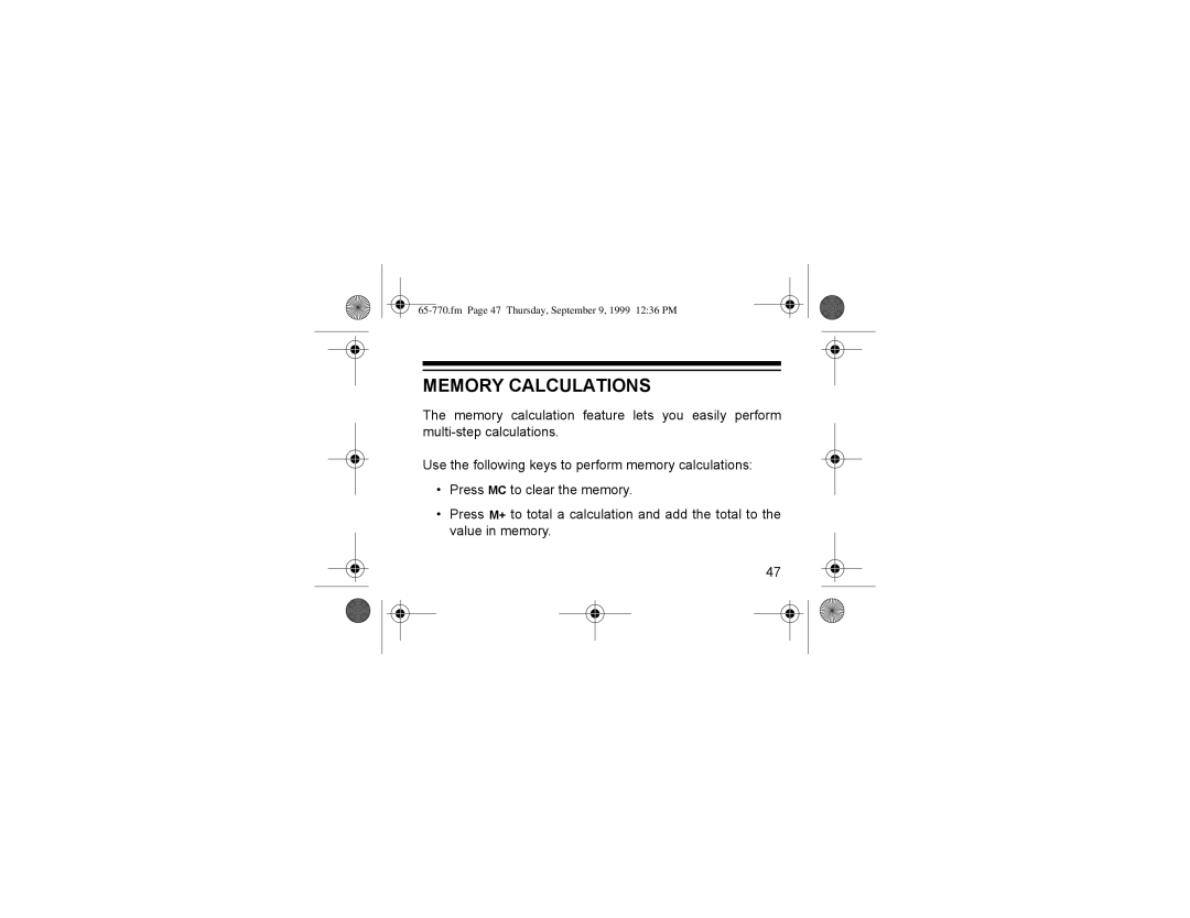 Radio Shack 65-770 0025#&$/&8/$7,216, ‡ 3UHVV#0&#WR#FOHDU#WKH#PHPRU\1, Fm Page 47 Thursday, September 9, 1999 1236 PM 