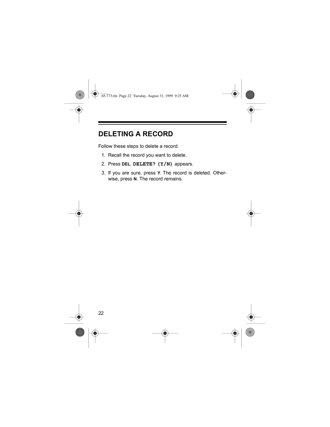 Radio Shack 65-773 manual 51 3UHVV#/1#/7#+21,#DSSHDUV1, Fm Page 22 Tuesday, August 31, 1999 925 AM 