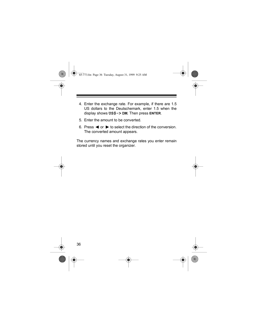 Radio Shack 65-773 manual QWHU#WKH#DPRXQW#WR#EH#FRQYHUWHG1, Fm Page 36 Tuesday, August 31, 1999 925 AM 