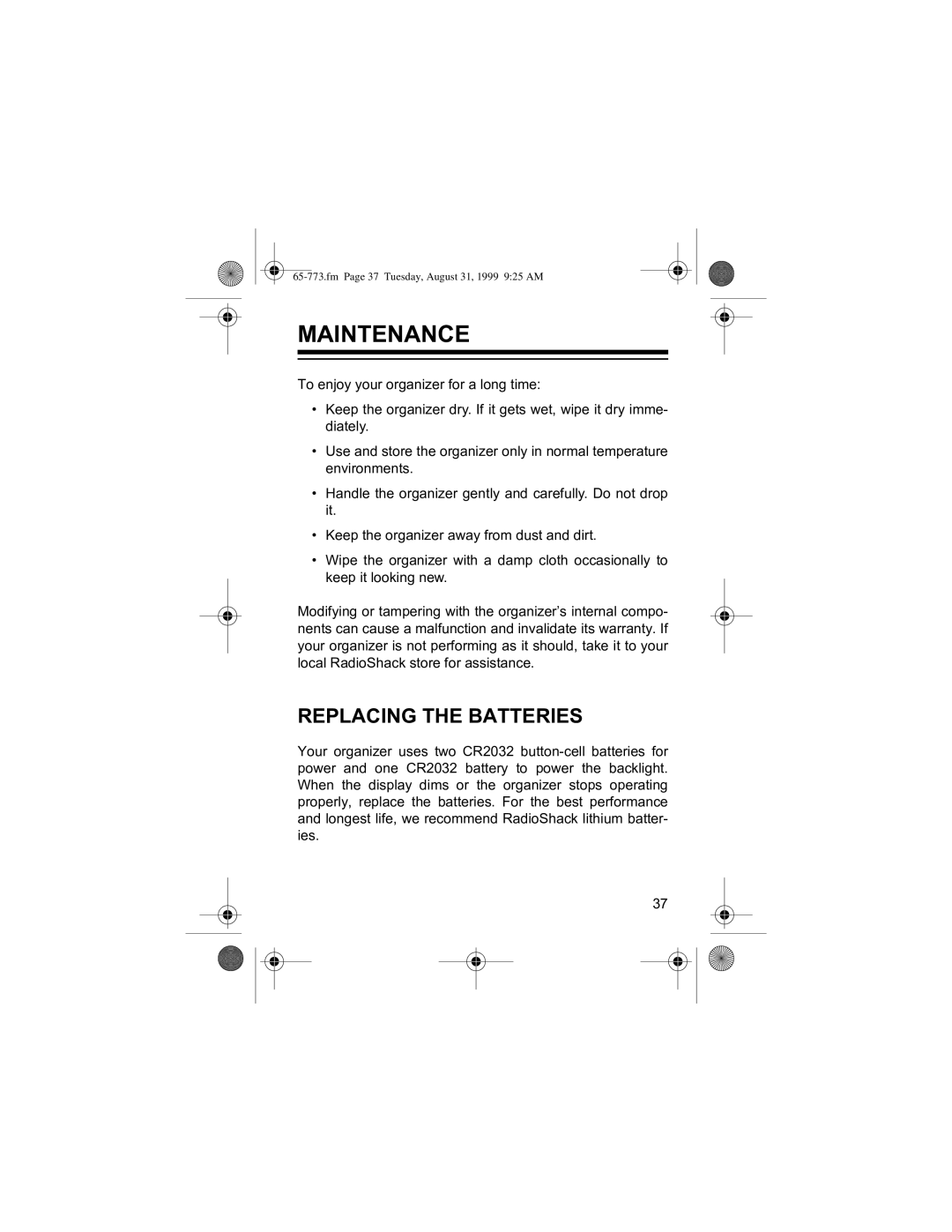 Radio Shack 65-773 manual $,171$1, 53/$&,1*#7+#%$775,6, 7R#HQMR\#\RXU#RUJDQLHU#IRU#D#ORQJ#WLPH= 