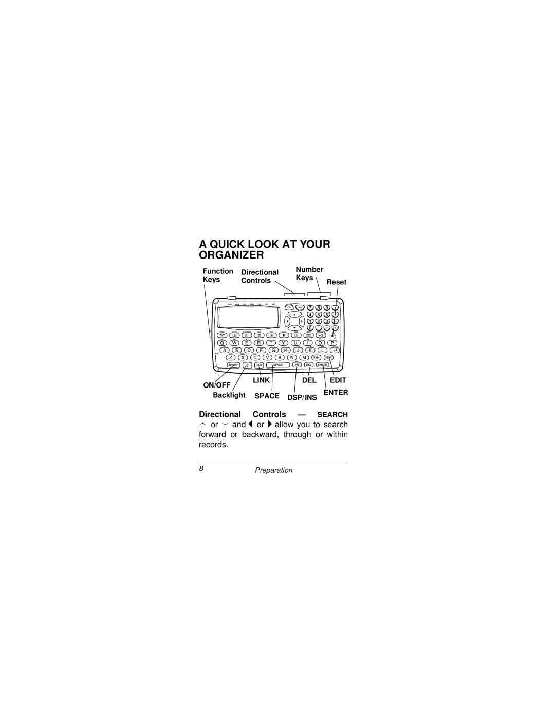 Radio Shack 65-779 owner manual Quick Look AT Your Organizer, Directional Controls 