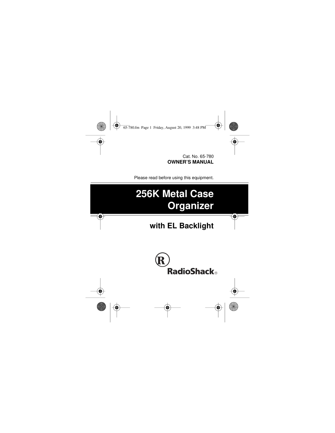 Radio Shack 65-780 owner manual 256K Metal Case Organizer 