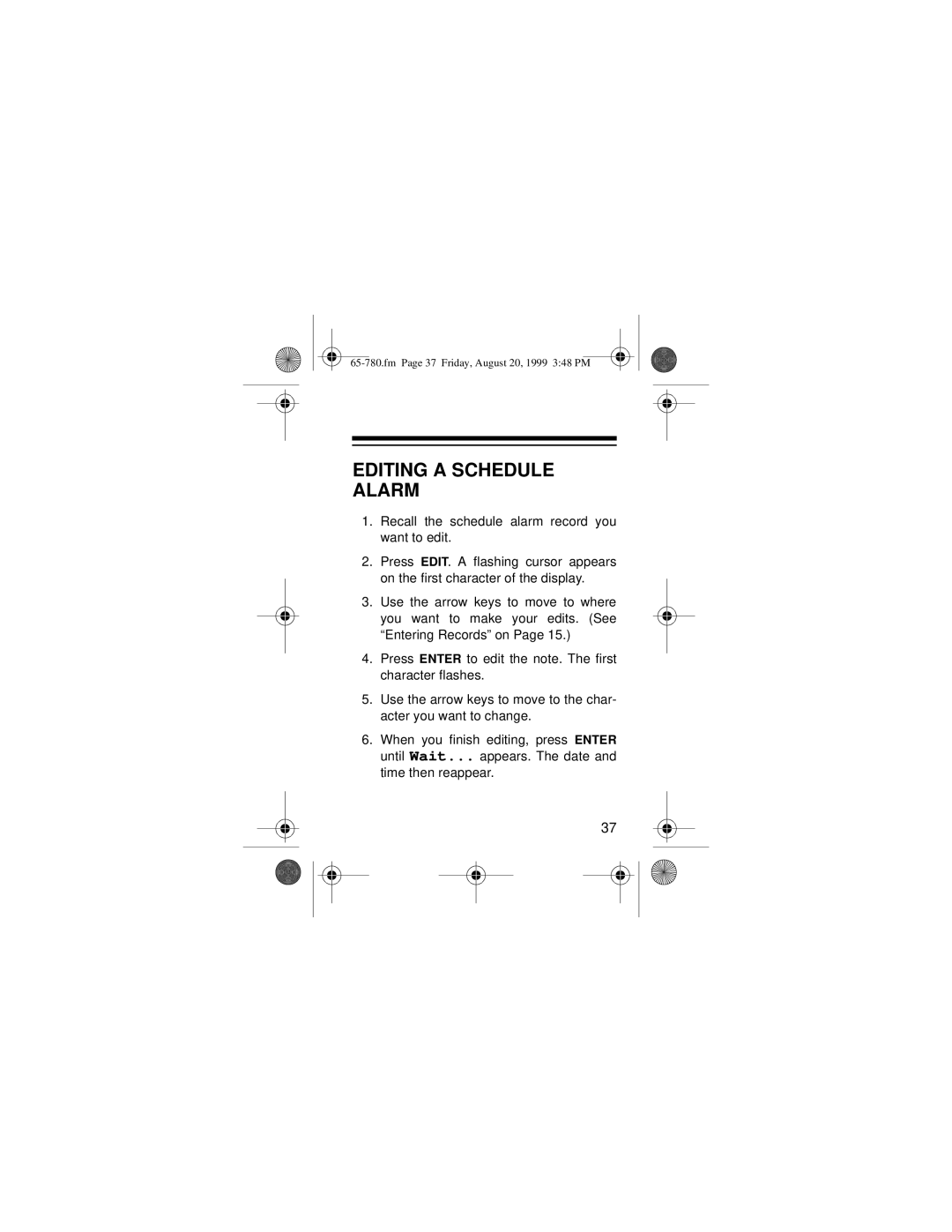 Radio Shack 65-780 owner manual Editing a Schedule Alarm 