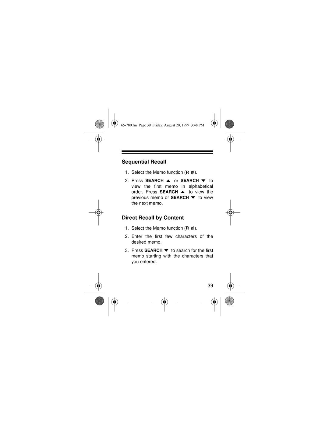 Radio Shack 65-780 owner manual Sequential Recall, Direct Recall by Content 