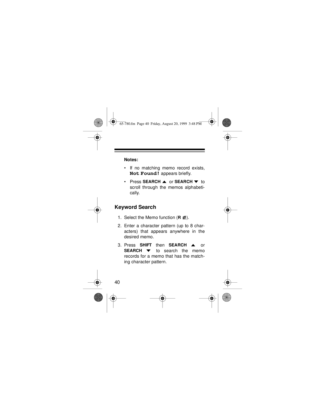 Radio Shack 65-780 owner manual Fm Page 40 Friday, August 20, 1999 348 PM 