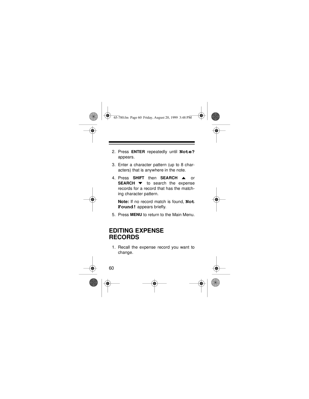 Radio Shack 65-780 owner manual Editing Expense Records 