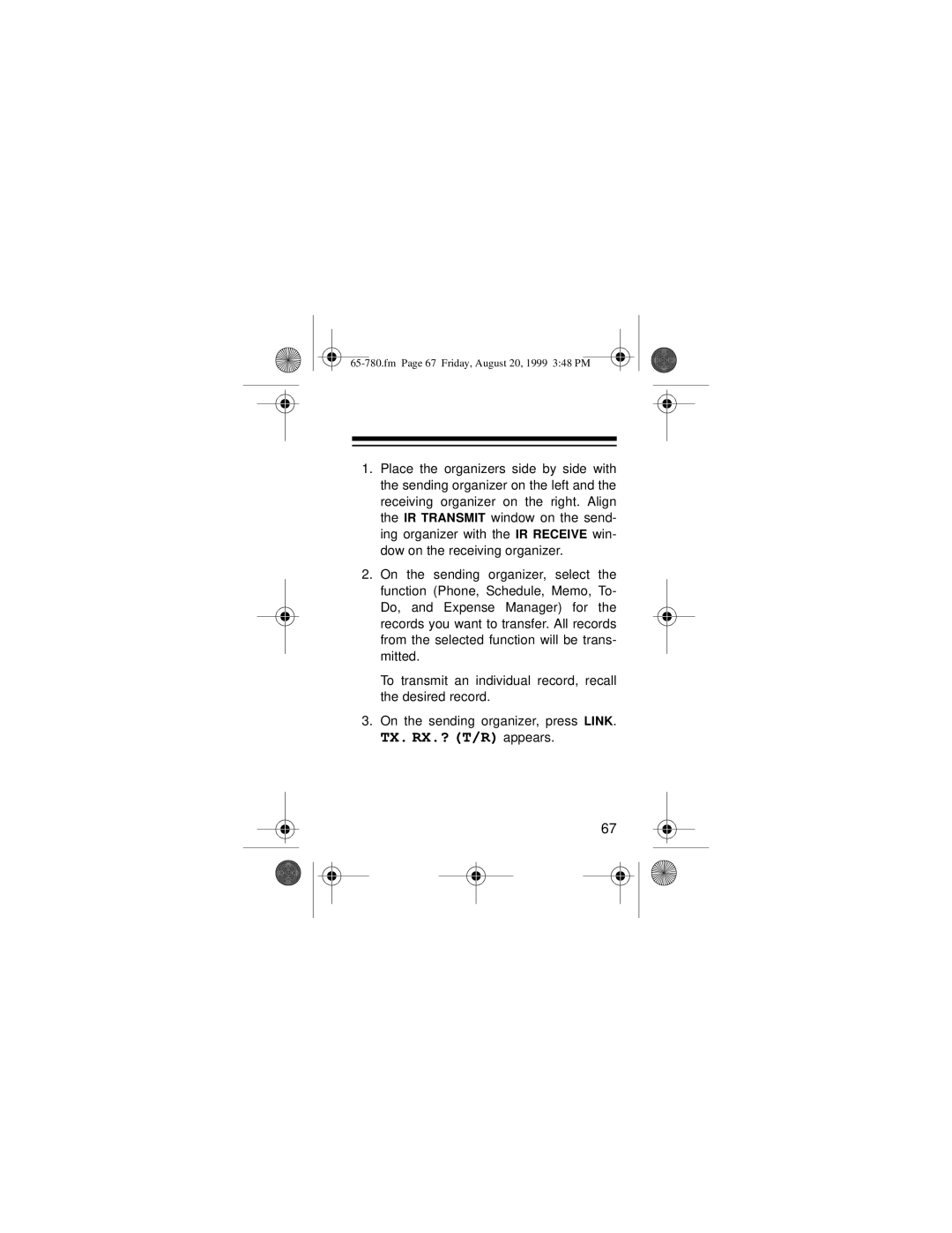 Radio Shack 65-780 owner manual TX. RX.? T/R appears 