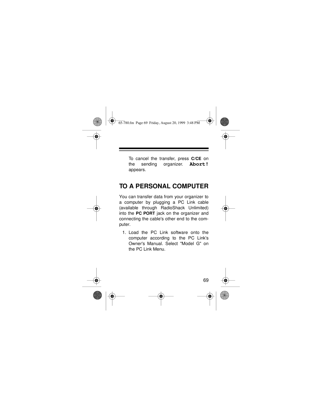 Radio Shack 65-780 owner manual To a Personal Computer 