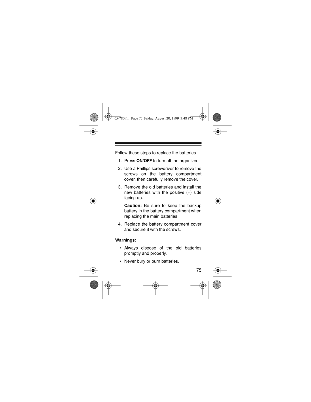 Radio Shack 65-780 owner manual Fm Page 75 Friday, August 20, 1999 348 PM 