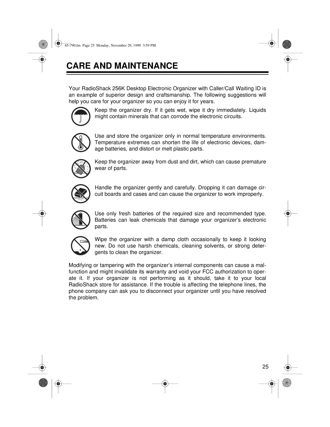 Radio Shack 65-790 owner manual Care and Maintenance 