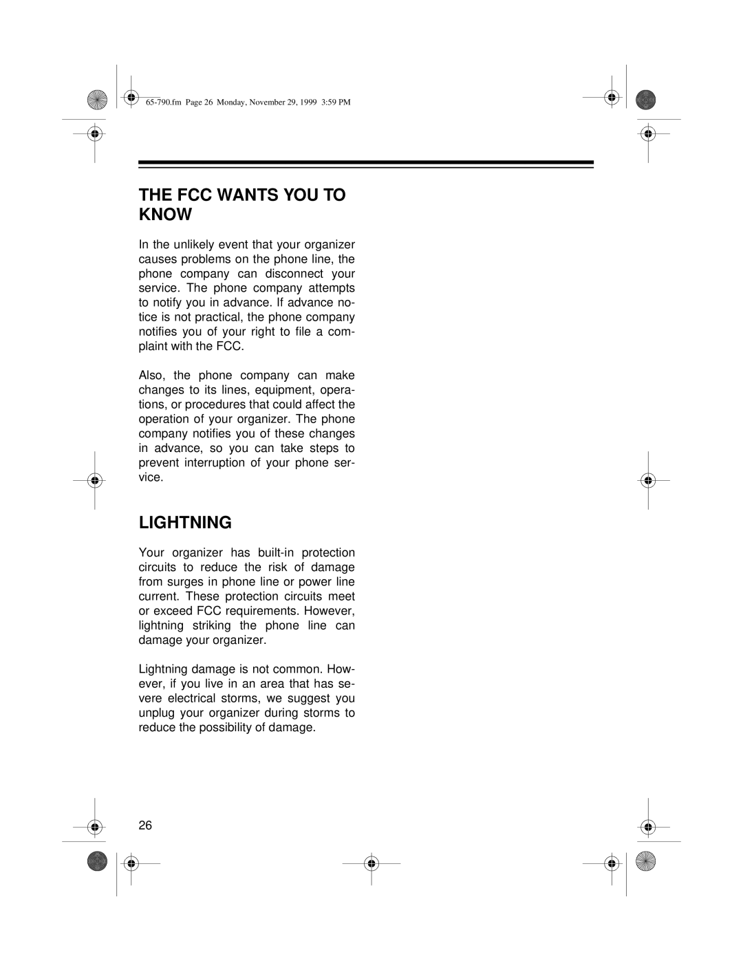 Radio Shack 65-790 owner manual FCC Wants YOU to Know, Lightning 