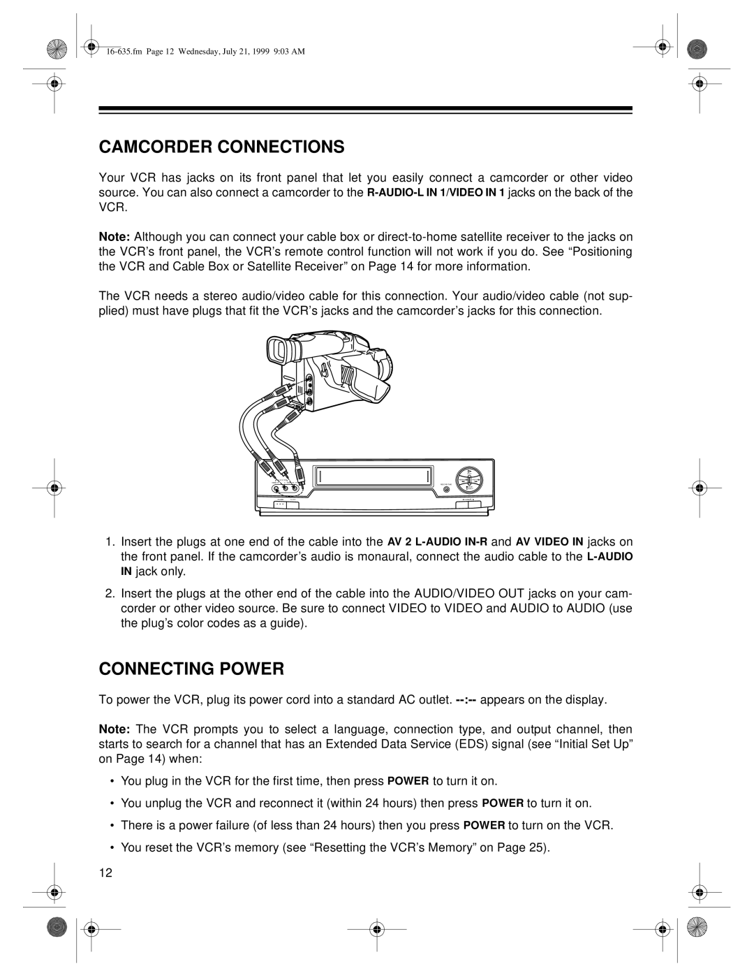 Radio Shack 66 owner manual Camcorder Connections, Connecting Power 