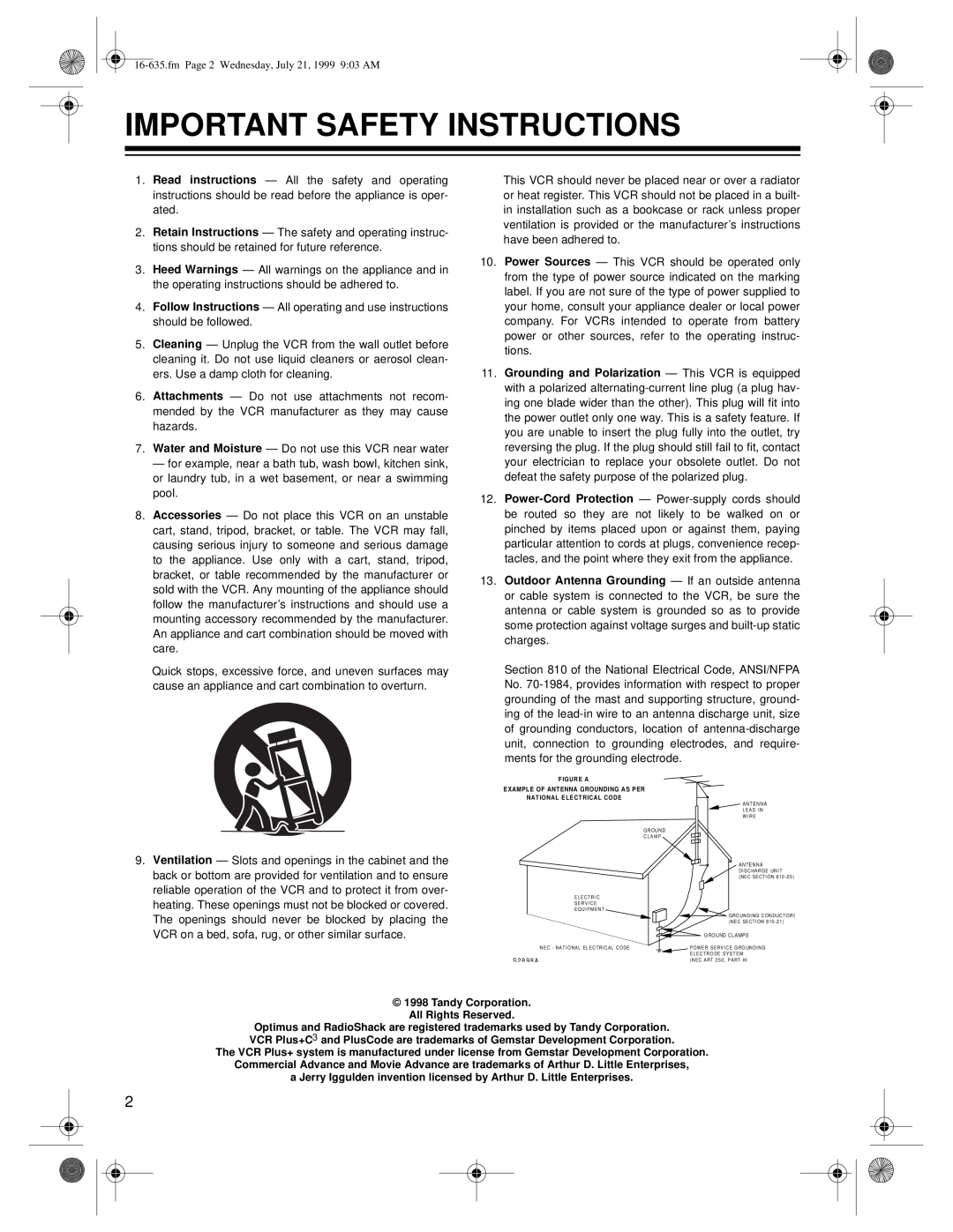 Radio Shack 66 owner manual Important Safety Instructions 