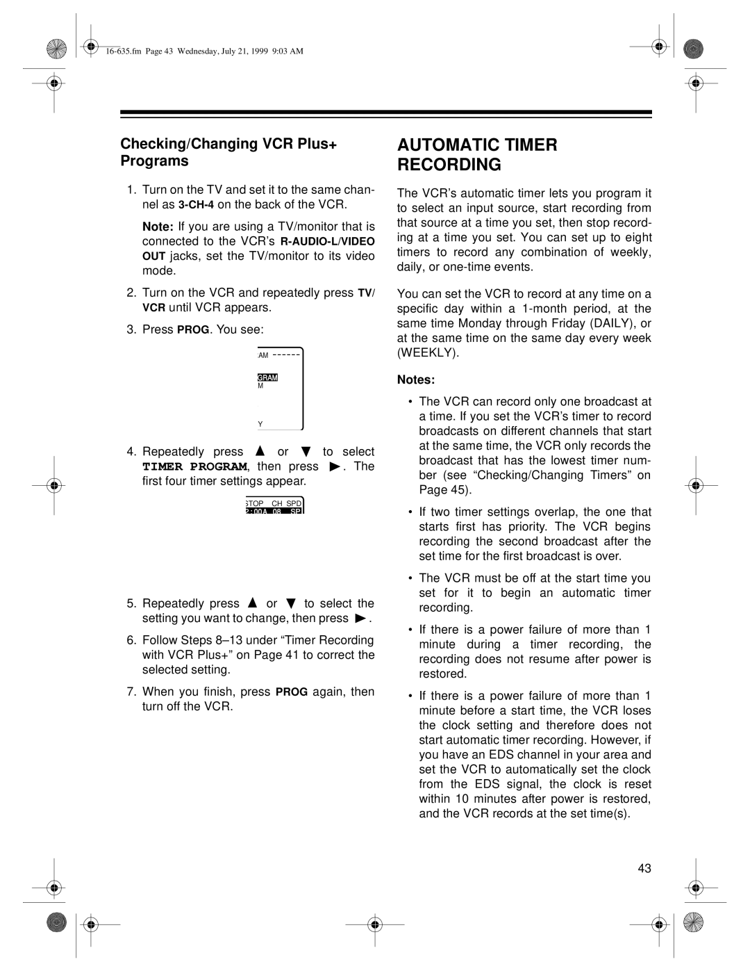 Radio Shack 66 owner manual Recording, Automatic Timer, Checking/Changing VCR Plus+, Programs 