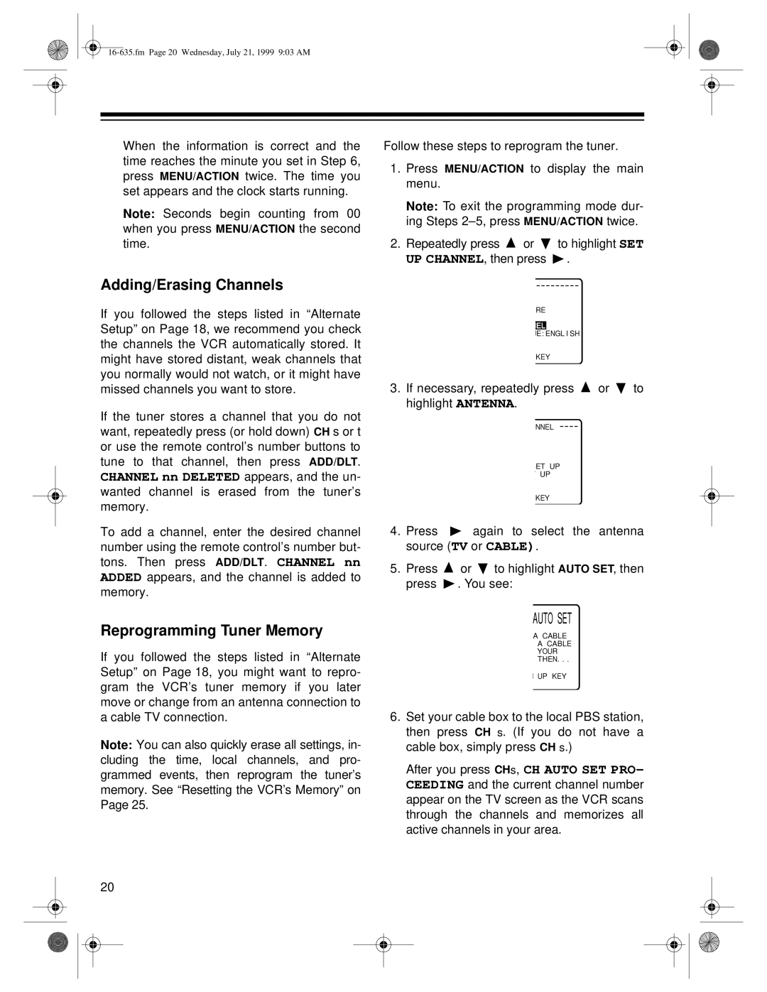 Radio Shack 66 owner manual Adding/Erasing Channels, Reprogramming Tuner Memory 