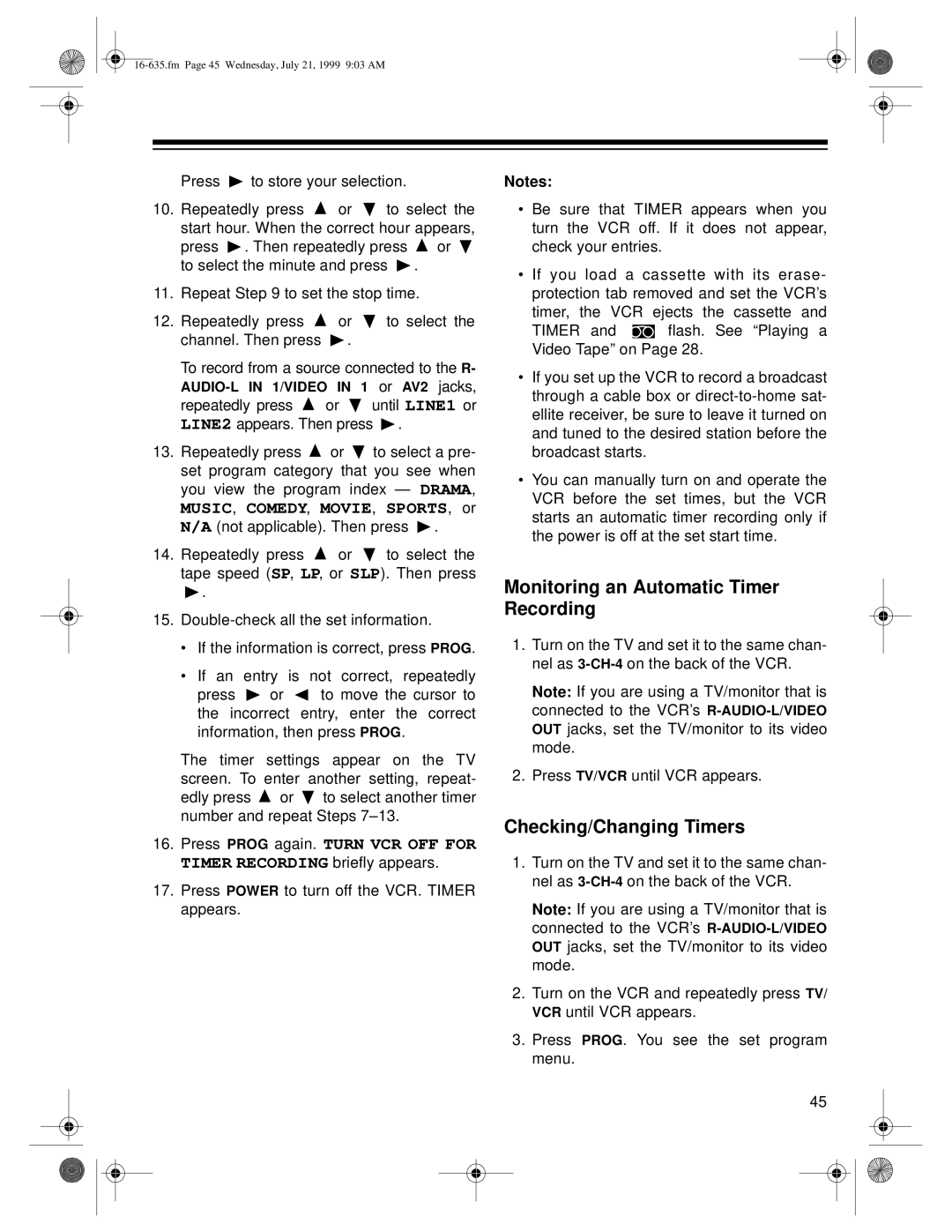 Radio Shack 66 owner manual Monitoring an Automatic Timer Recording, Checking/Changing Timers 