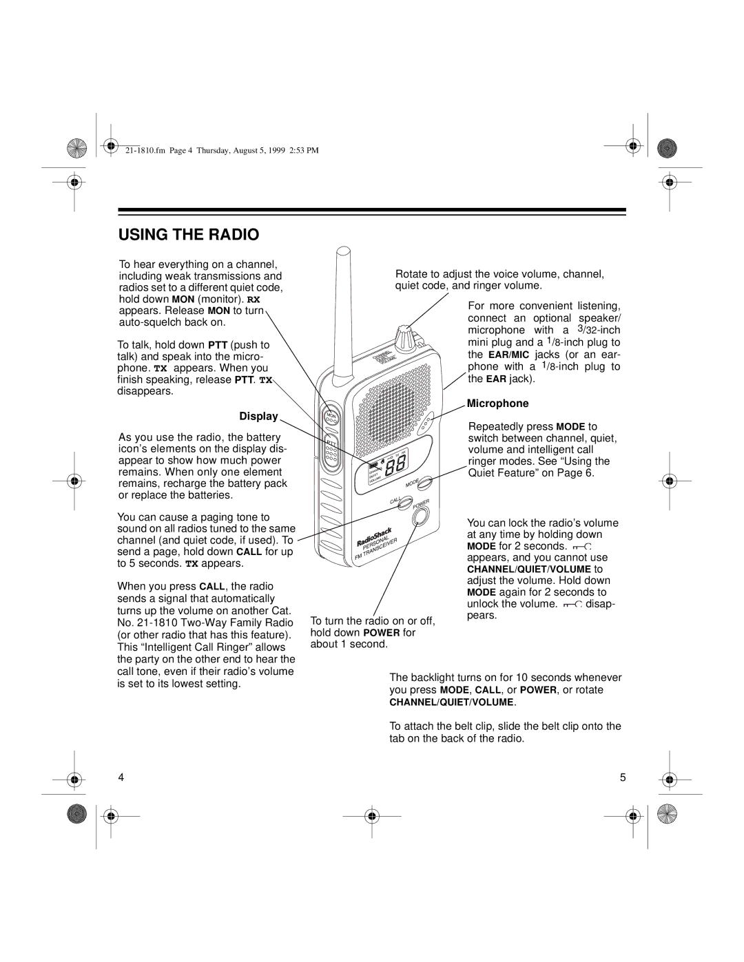 Radio Shack 811081530A owner manual Using the Radio, Display 