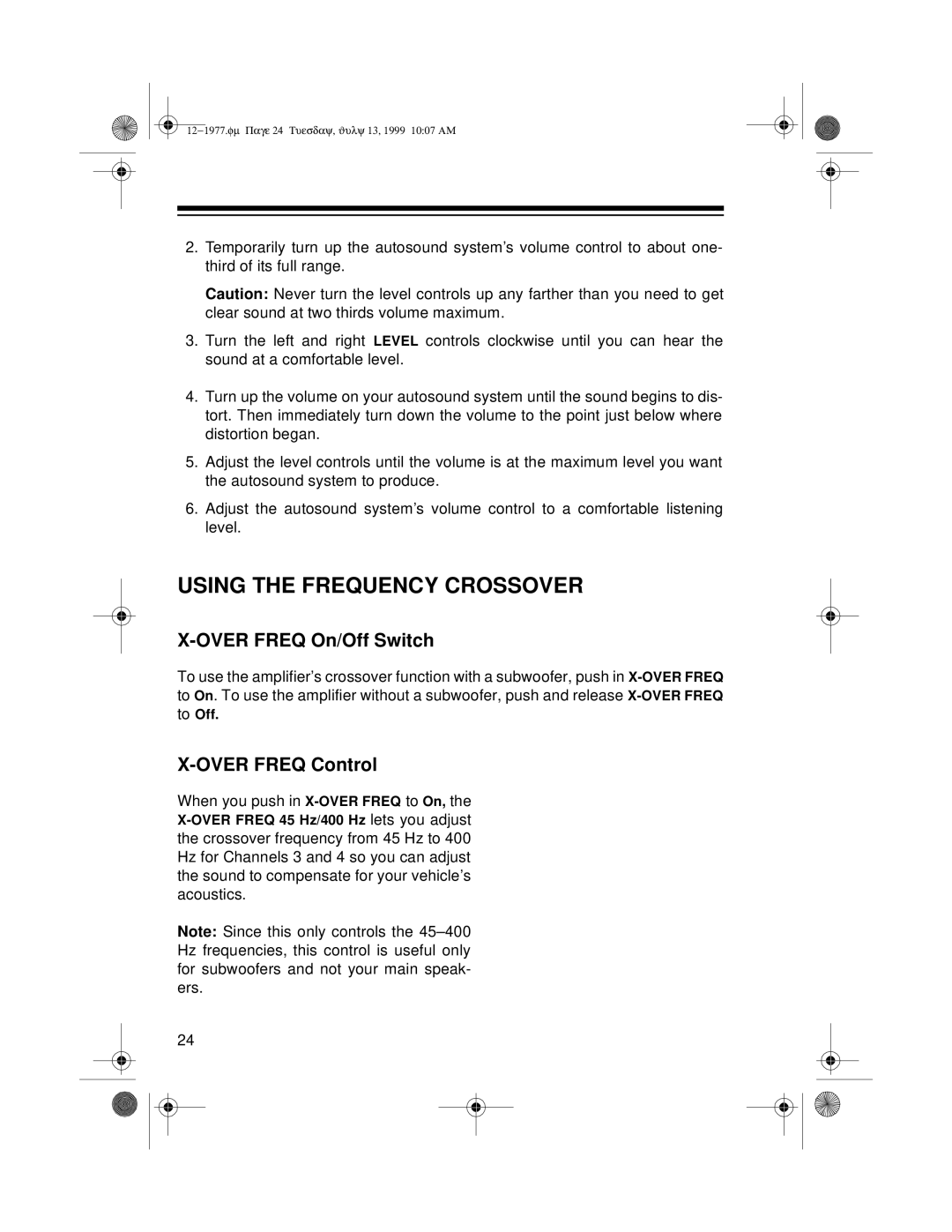 Radio Shack 85 owner manual Using the Frequency Crossover, Over Freq On/Off Switch, Over Freq Control 