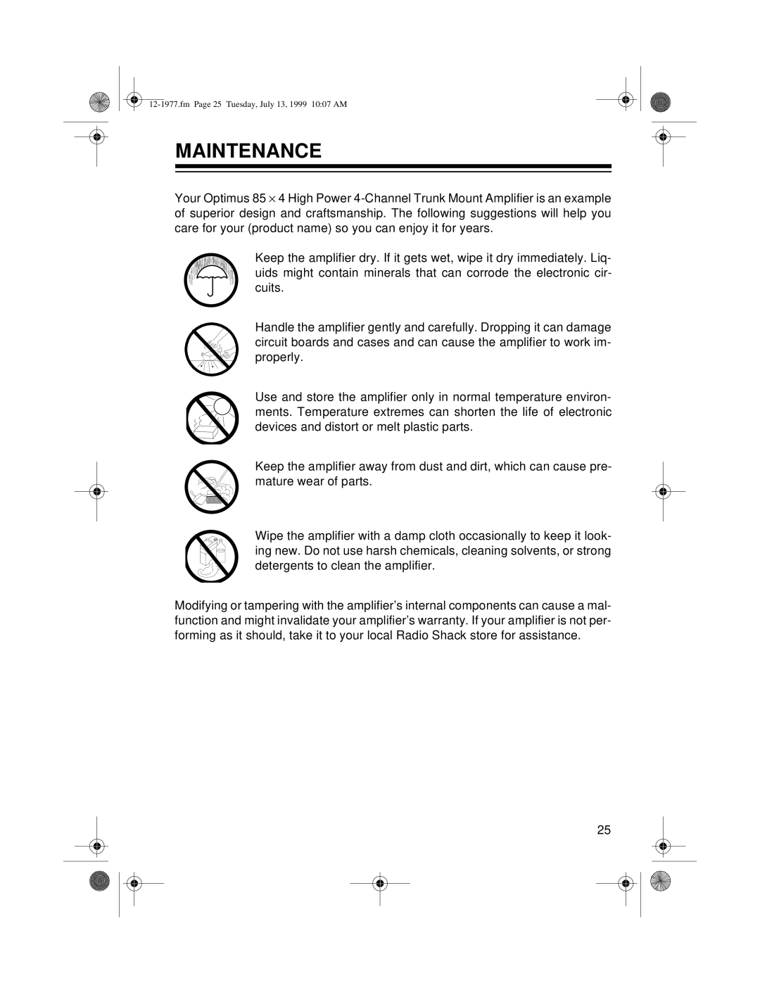 Radio Shack 85 owner manual Maintenance 