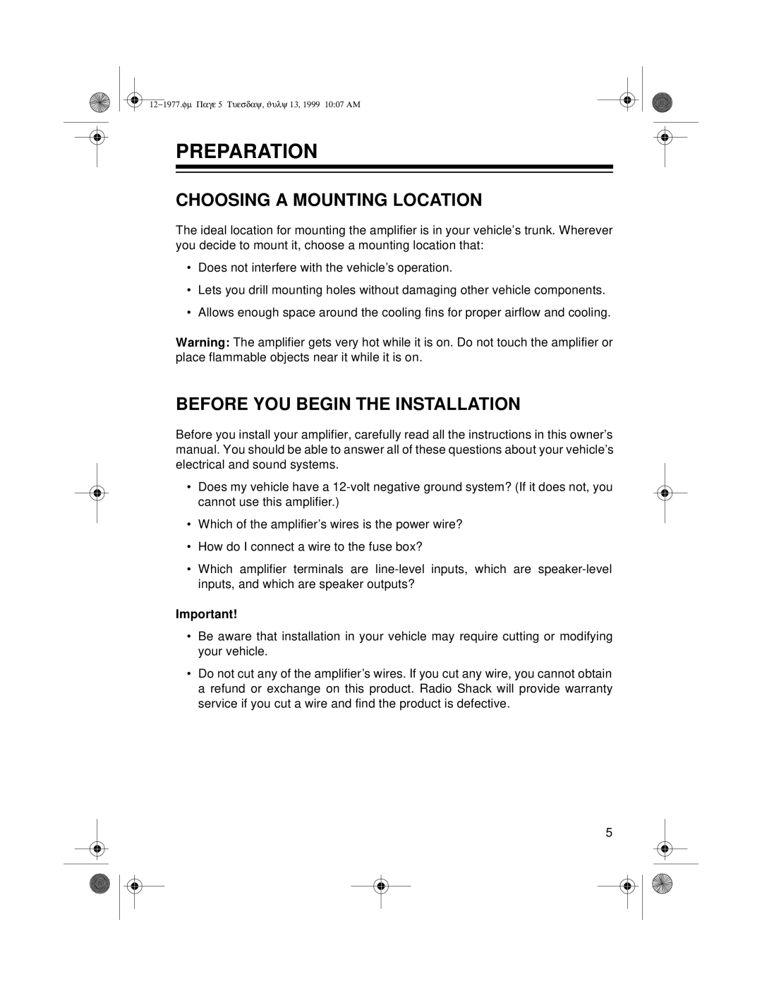 Radio Shack 85 owner manual Preparation, Choosing a Mounting Location, Before YOU Begin the Installation 