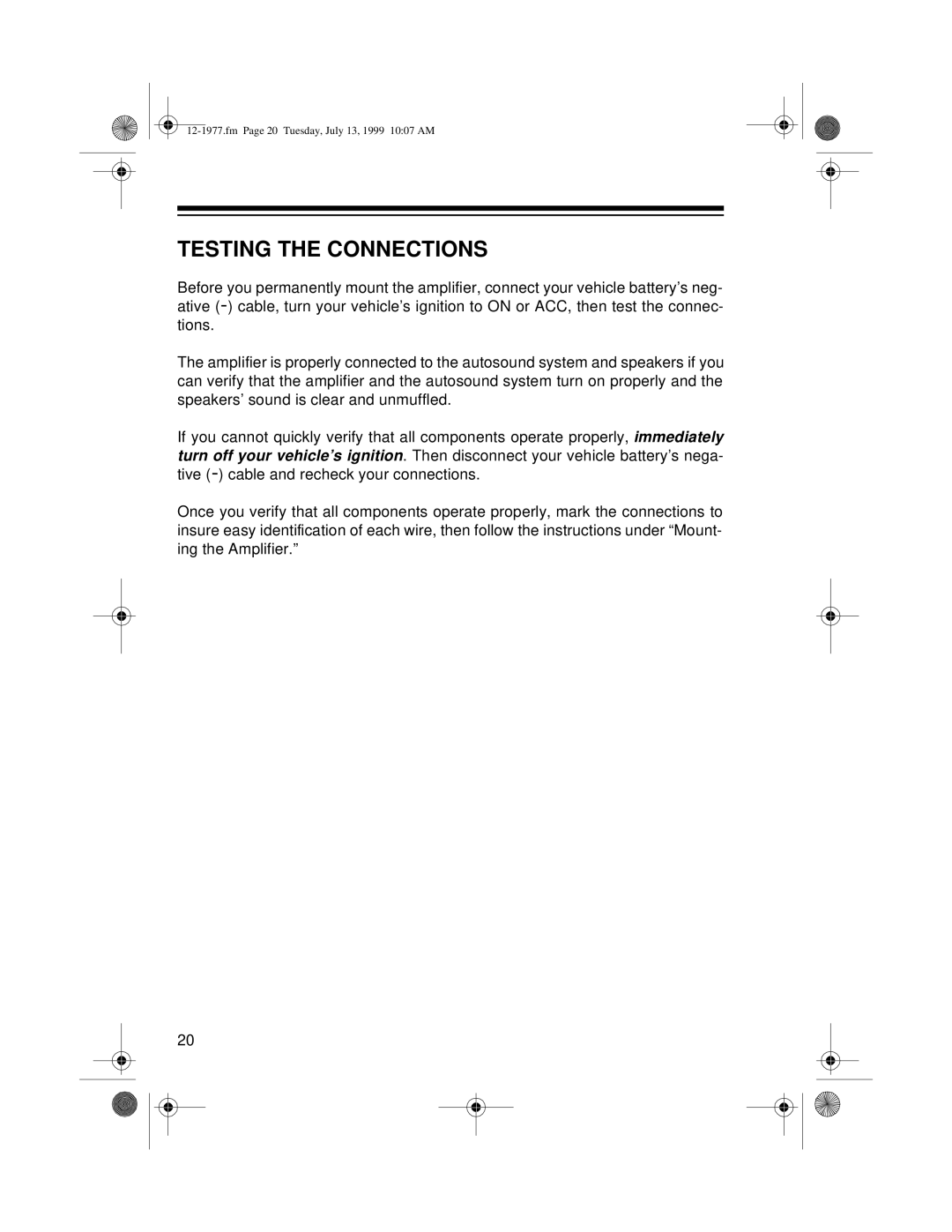 Radio Shack 85 owner manual Testing The Connections 