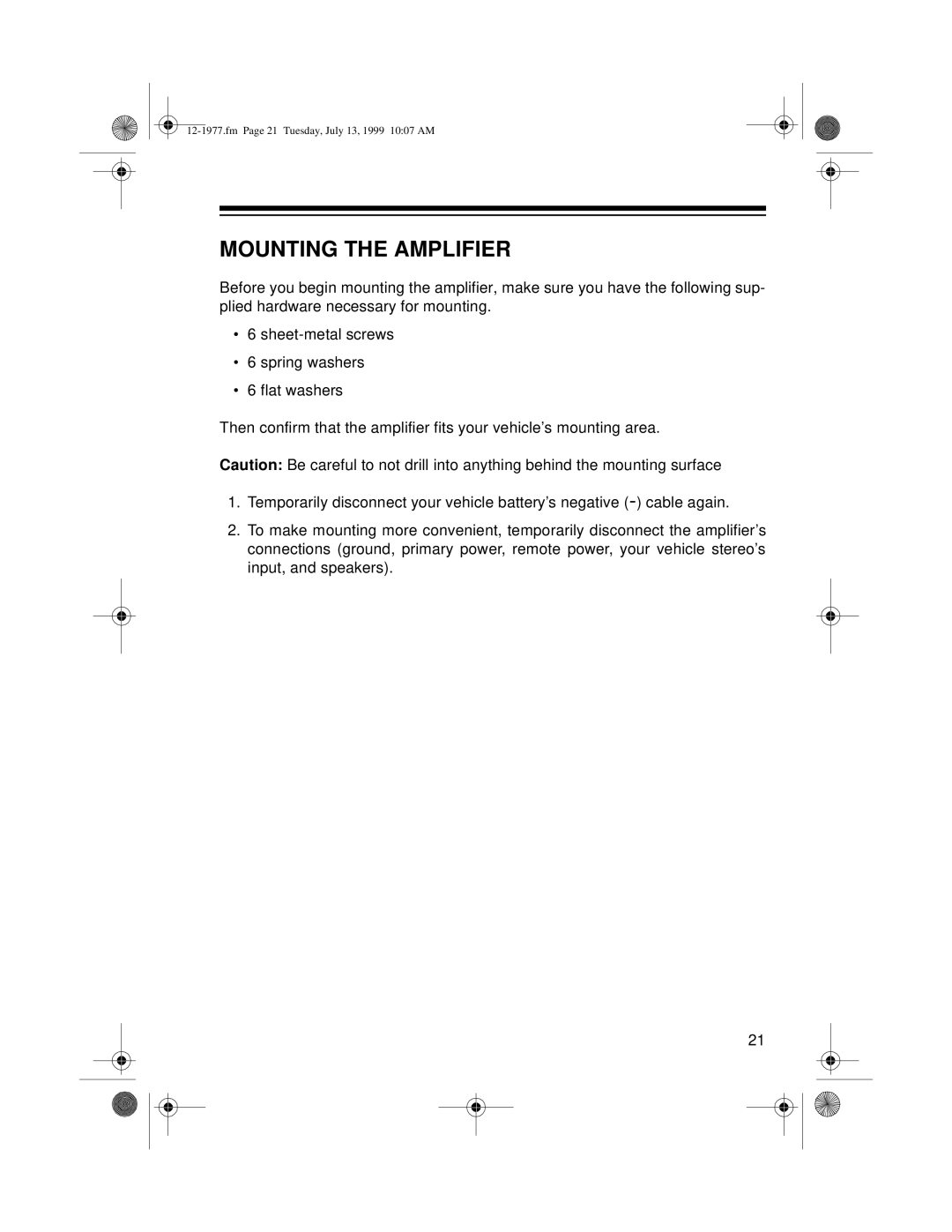 Radio Shack 85 owner manual Mounting The Amplifier 