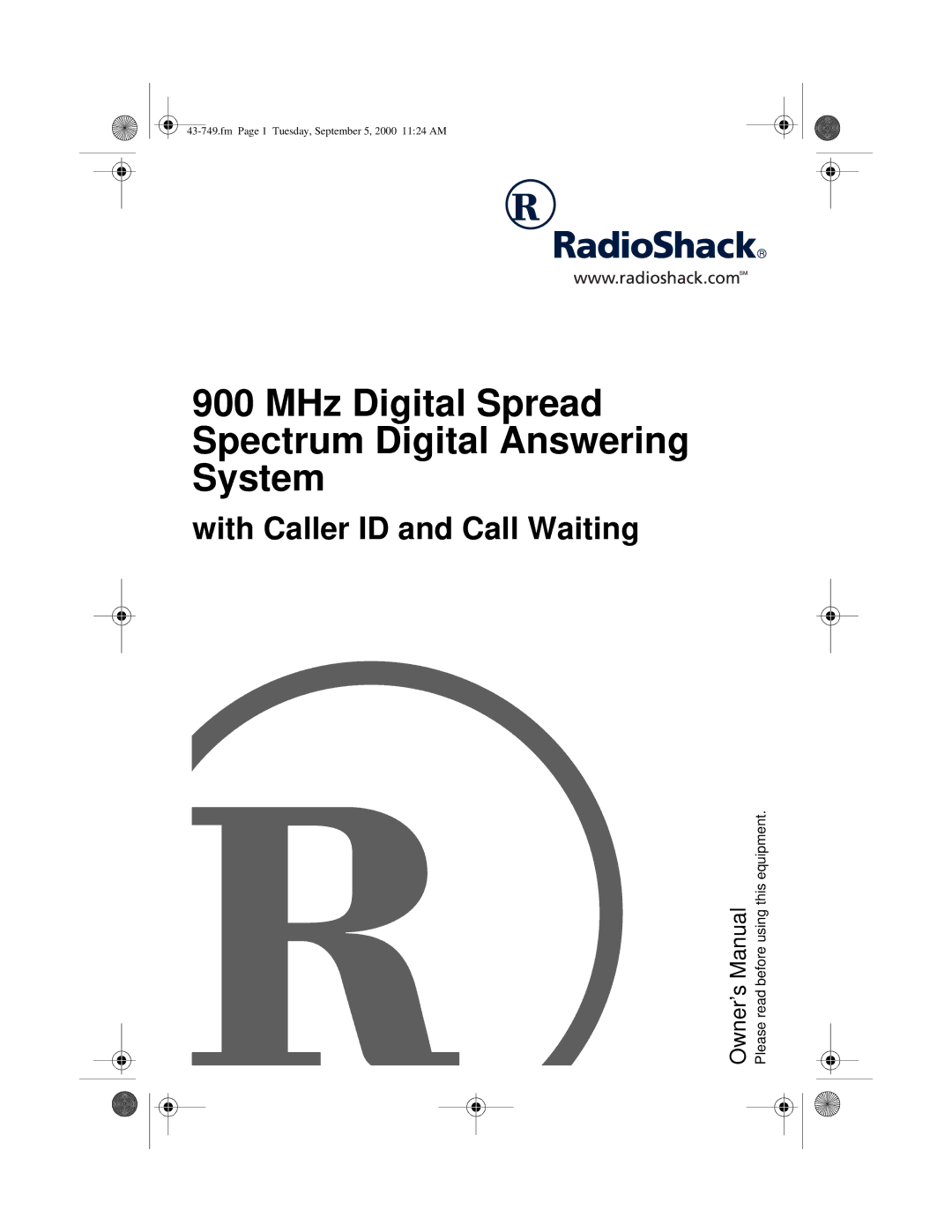 Radio Shack 900 MHz owner manual MHz Digital Spread Spectrum Digital Answering System 