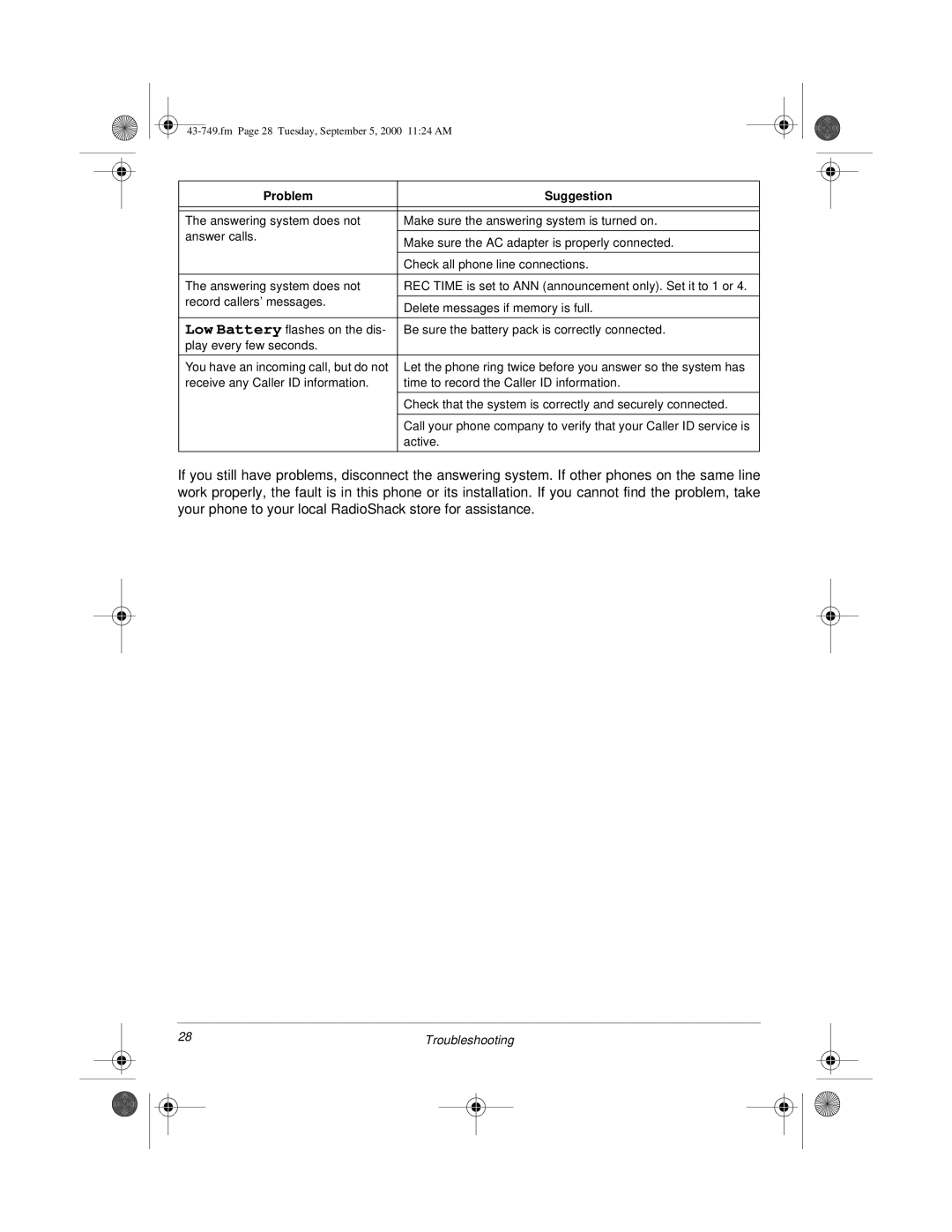 Radio Shack 900 MHz owner manual Be sure the battery pack is correctly connected 