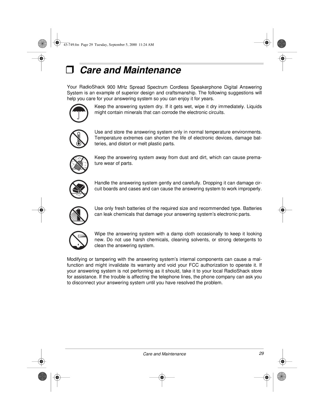 Radio Shack 900 MHz owner manual Care and Maintenance 