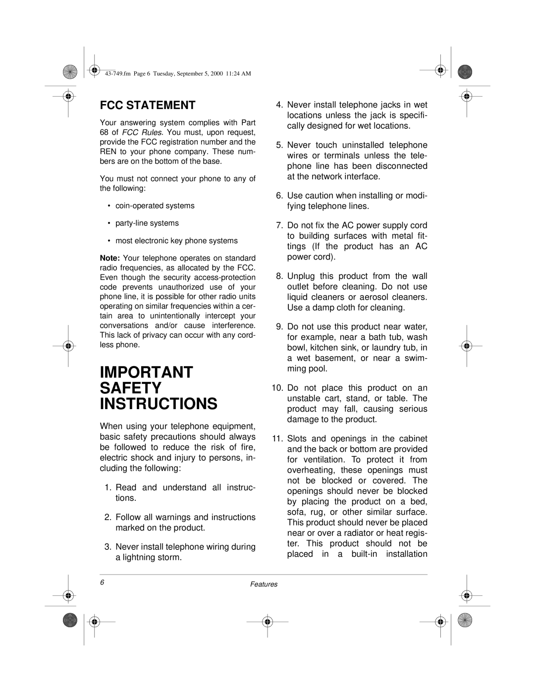 Radio Shack 900 MHz owner manual Important Safety Instructions, FCC Statement 