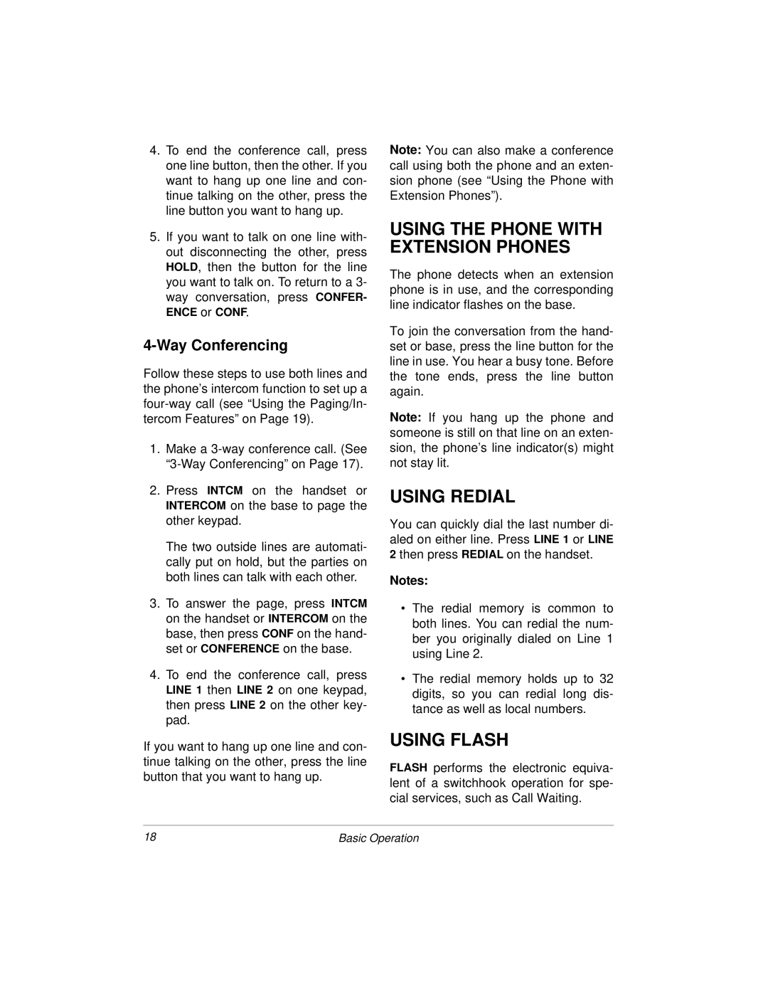 Radio Shack 900MHz owner manual Using the Phone with Extension Phones, Using Redial, Using Flash 