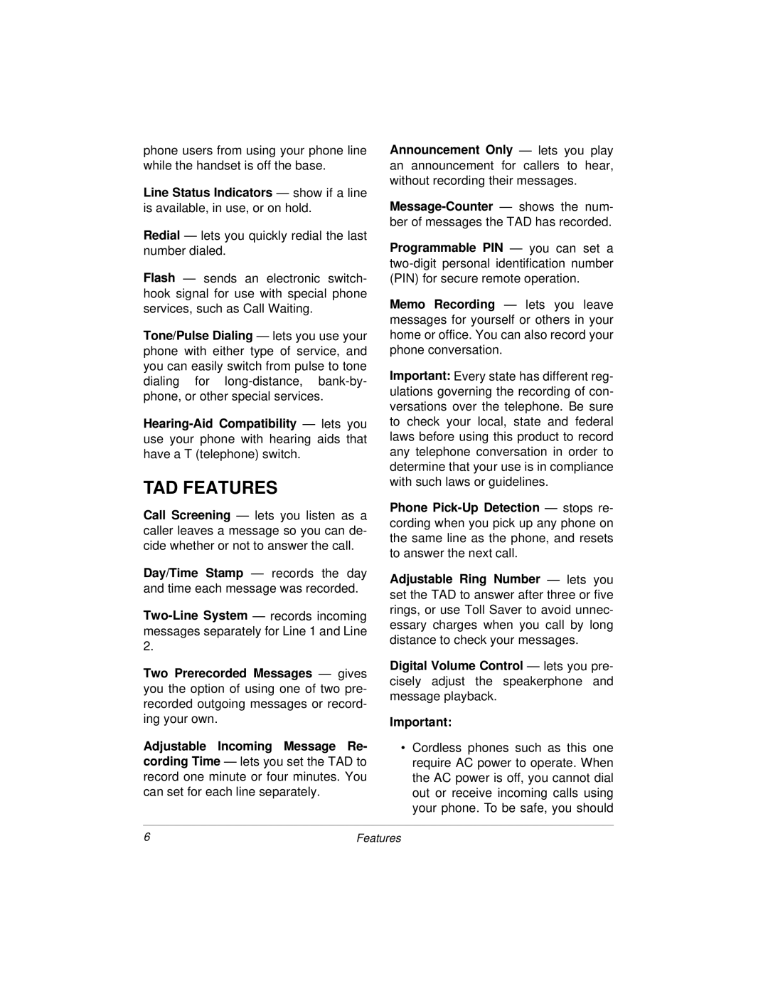 Radio Shack 900MHz owner manual TAD Features 