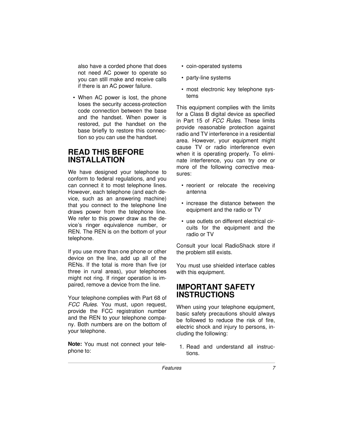 Radio Shack 900MHz owner manual Read this Before Installation, Important Safety Instructions 