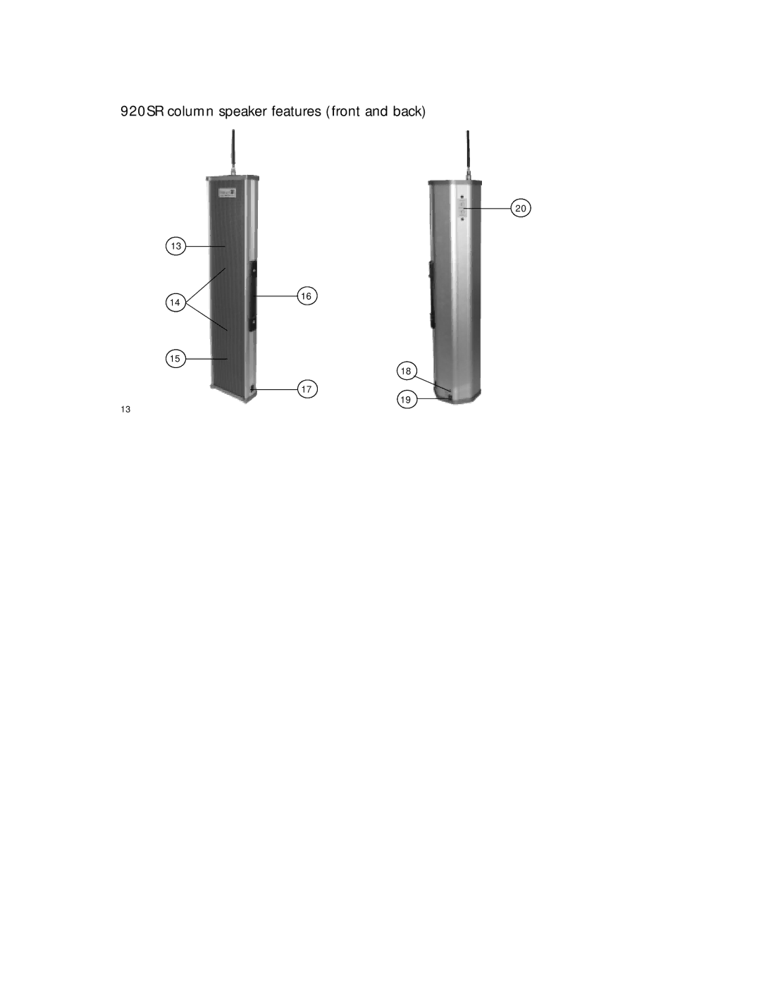 Radio Shack manual 920SR column speaker features front and back 