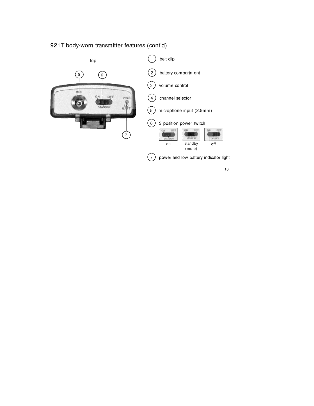 Radio Shack 920SR manual 921T body-worn transmitter features cont’d 