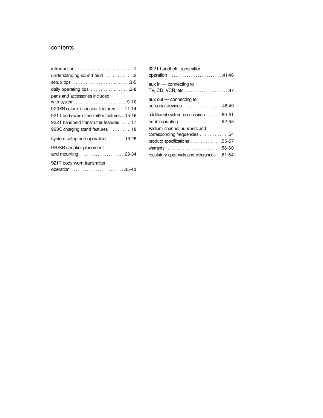 Radio Shack 920SR manual Contents 