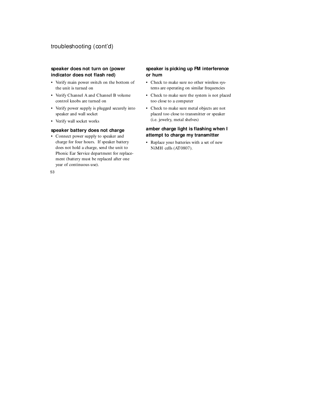 Radio Shack 920SR manual Troubleshooting cont’d, Speaker does not turn on power indicator does not flash red 