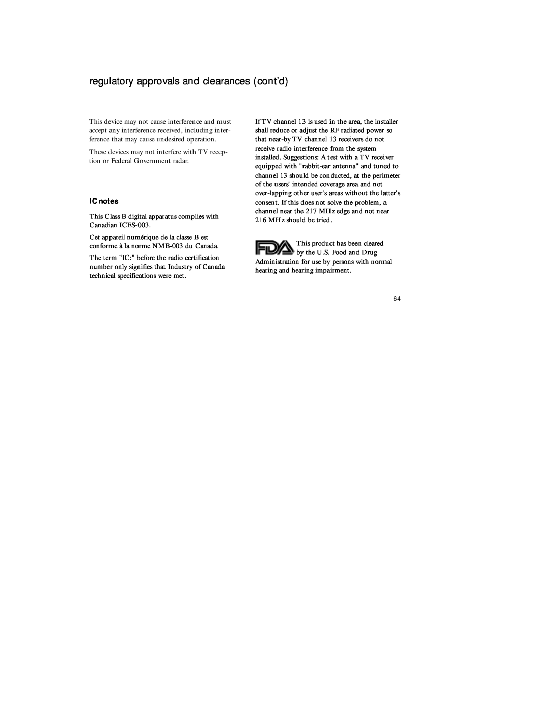 Radio Shack 920SR manual regulatory approvals and clearances cont’d, IC notes 